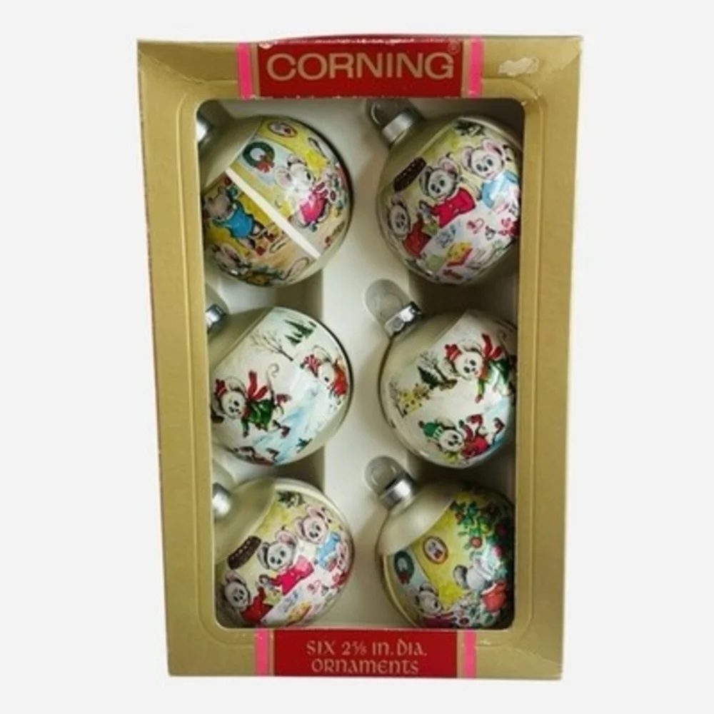 Corning Glass Works Mouse Family Christmas Ornaments 3